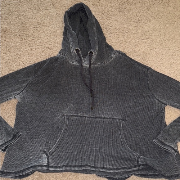 Acid Wash Waffle Knit Hooded Sweatshirt - Picture 2 of 8